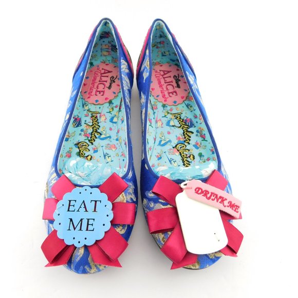 IRREGULAR CHOICE Alice Wonderland EAT ME Drink Me Glitter Heel Ballet Flats 8/39